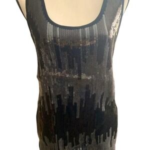 Willi Smith Black Sequin Geometric Pattern Racerback Tank Top Black Silver M
